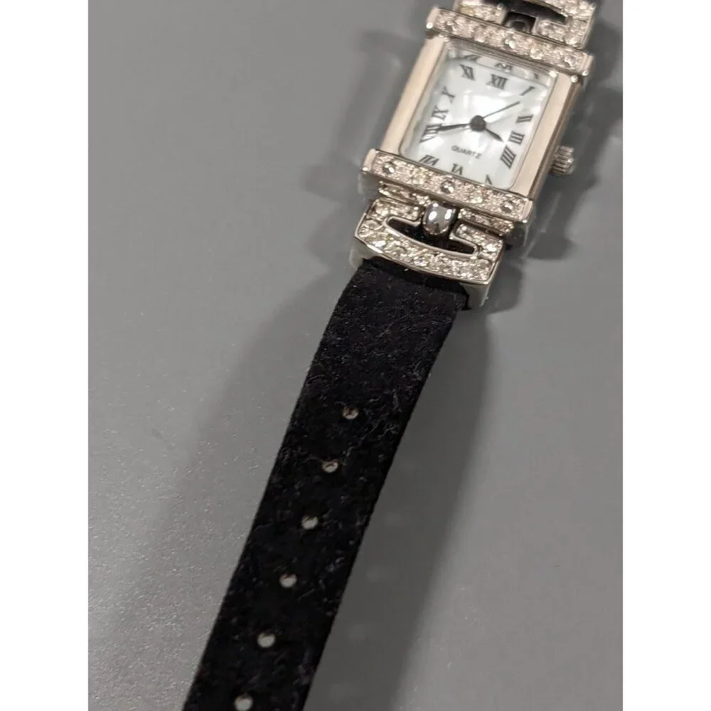 Avon‎ Womens Black Velvet Crystal Accent Elegant Watch New Battery